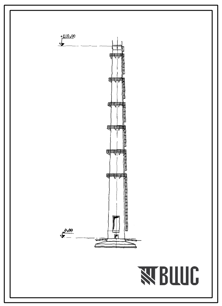 Типовой проект 907-2-23с Труба дымовая железобетонная Н=120 м, Д0=4,8 м для котельных электростанций и ТЭЦ