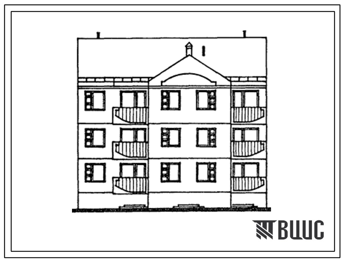 Типовой проект 104-089.13.88 Трехэтажная блок-секция рядовая на 9 двухкомнатных квартир. Для Латвийской ССР