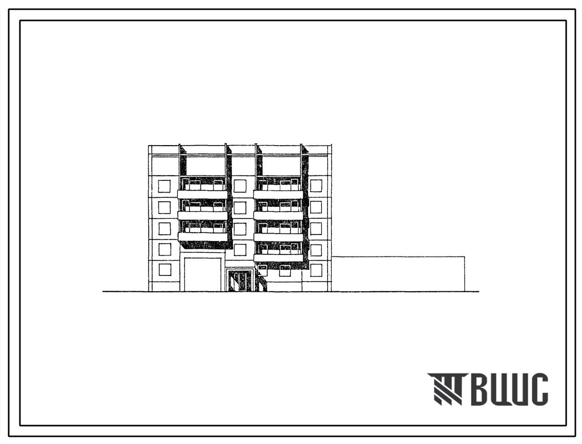 Типовой проект 135-0336с.23.87 5-этажная рядовая блок-секция с проездом (левая) на 14 квартир 1-2-3-3 со встроенными в 1 этаже помещениями обслуживания неселения для строительства в г. Иркутске