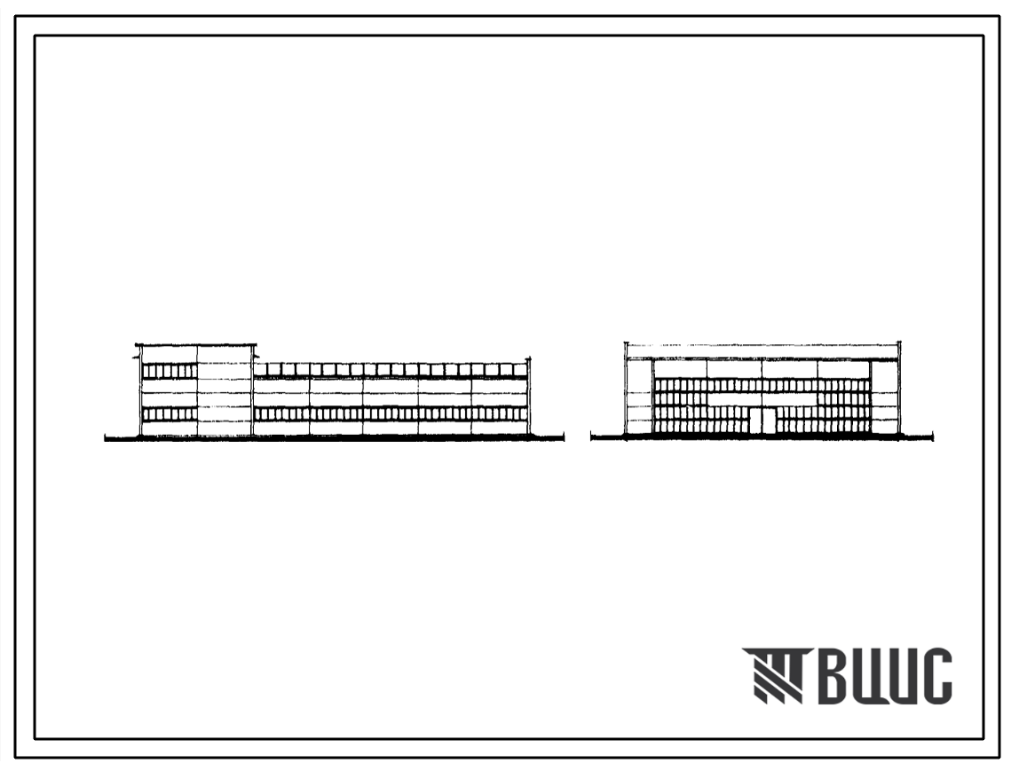 Фасады Типовой проект 420-06-63 Временные здания и сооружения сборно-разборного типа каркасно-панельной конструкции (решенные в металле) по серии 420-06: клуб с залом на 300 мест.