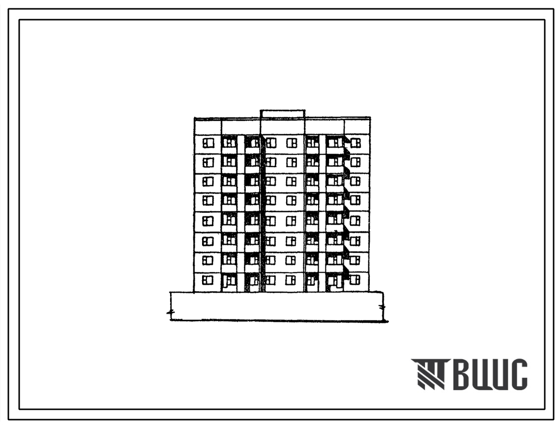 Фасады Типовой проект 135-0300c.23.86 Девяти-этажная рядовая блок-секция на 34 квартиры с унифицированными встроенными объектами торговли для Бурятской АССР