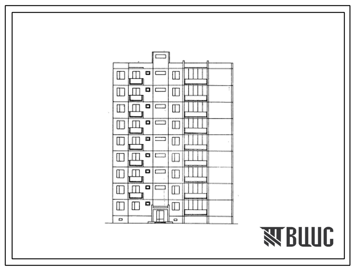 Типовой проект 127-016С/1 Девятиэтажная крупнопанельная торцевая блок-секция на 27 квартир (двухкомнатных 2Б-18; трехкомнатных 3Б-9).