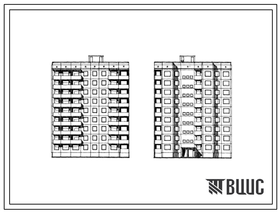 Типовой проект 94-020/73 Девятиэтажная крупнопанельная торцевая левая блок-секция на 36 квартир (однокомнатных 1Б-9, двухкомнатных 2Б-9, трехкомнатных 3А-9, пятикомнатных 5Б-9) с шагом поперечных стен 2,7 и 3,3 м, для строительства во 2 и 3 климатических 