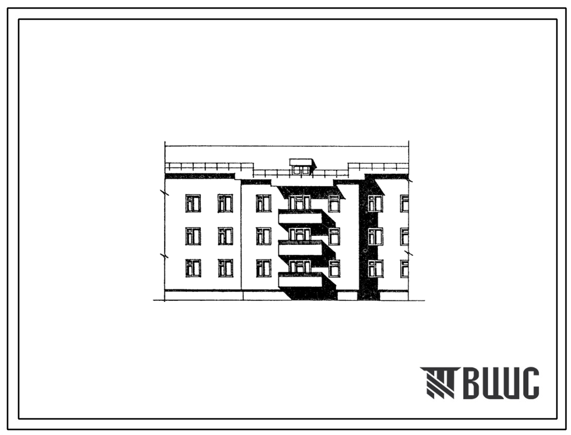 Фасады Типовой проект 202-026.86 Блок-секция 3-этажная 9-квартирная рядовая левая 2Б-2Б-3Б (1Б.3Б.3Б)
