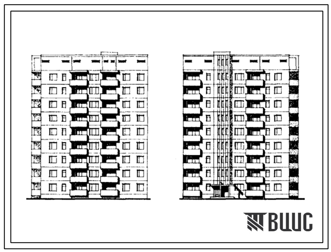 Типовой проект 135-0177с/1 Девятиэтажная блок-секция торцевая левая на 27 квартир (двухкомнатных 2Б-18, трехкомнатных 3А-9). Для строительства в 4 климатическом районе сейсмичностью 7 и 8 баллов
