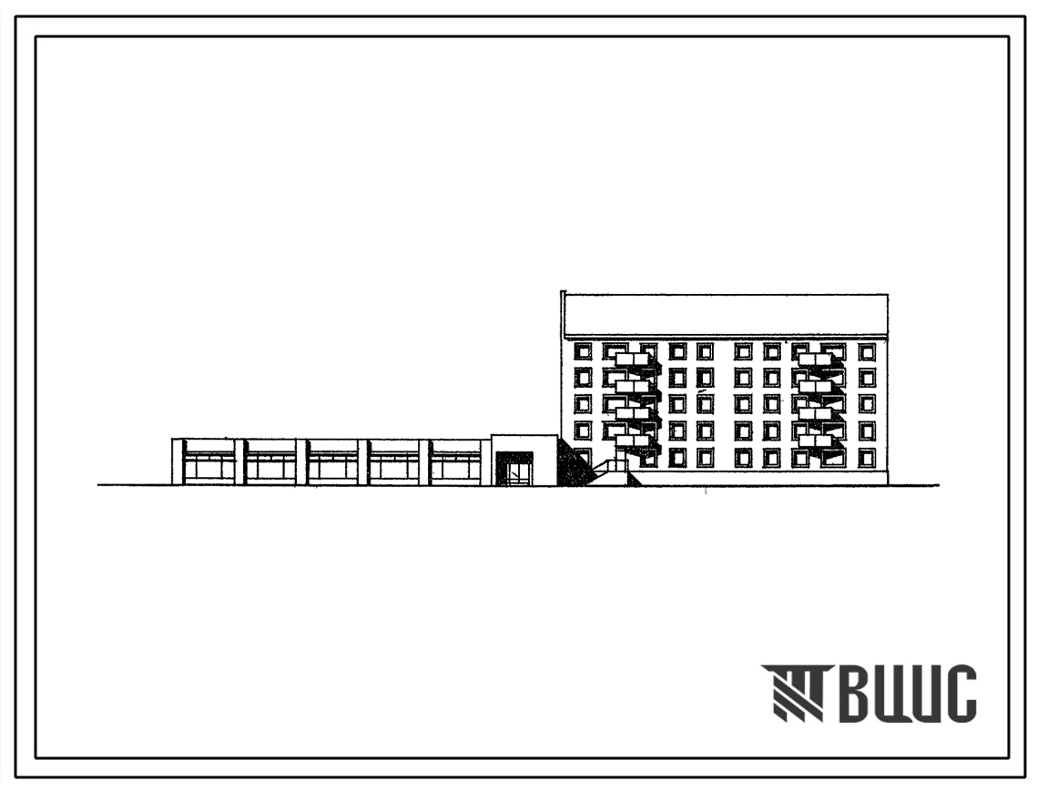 Типовой проект 114-053с.87 Блок-секция 5-этажная 28-квартирная торцовая со встроенно-пристроенным магазином "Товары для молодежи" торговой площадью 650 м2