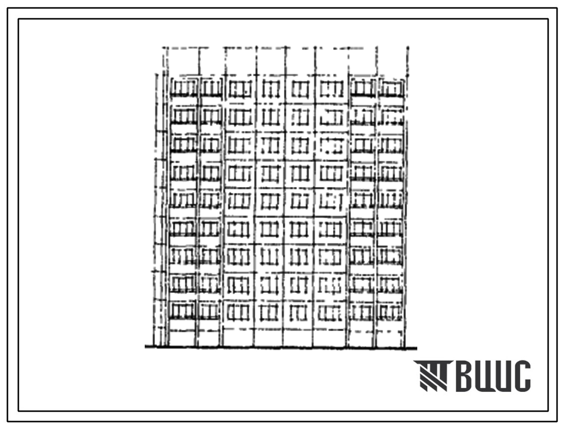 Фасады Типовой проект 464Д-0158 Девятиэтажная блок-секция на 36 квартир (двухкомнатных 2Б-18, трехкомнатных 3Б-9, четырехкомнатных 4А-9). Для строительства во 2В климатическом подрайоне г.Новополоцка