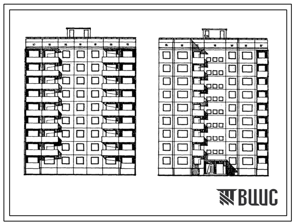 Типовой проект 94-024/1 Девятиэтажная крупнопанельная рядовая и торцовая блок-секция на 36 квартир, правая (РТ-1Б-2Б-3А-3Б)
