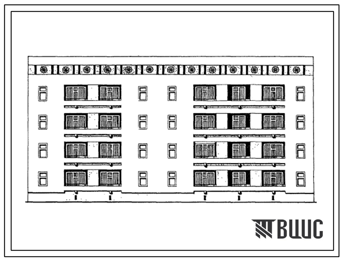 Типовой проект 63-043с.13.86 Блок-секция 4-этажная 16-квартирная рядовая с торцовыми окончаниями 2Б.3А-3А.4А (для Азербайджанской ССР)