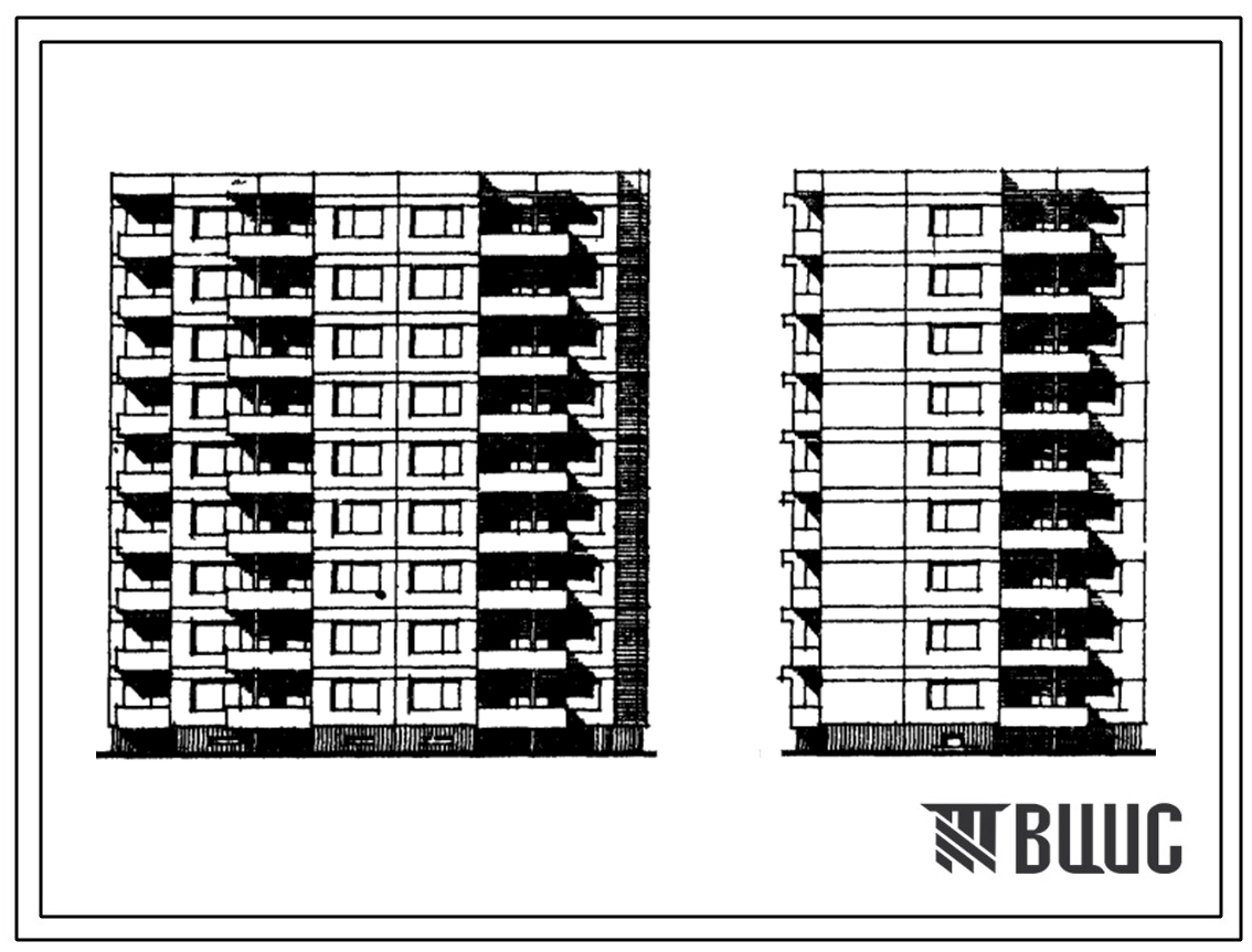 Типовой проект 120В-024/1 Девятиэтажная блок-секция на 36 квартир (двухкомнатных 2Б-18, трехкомнатных 3А-9, 3Б-9). Для строительства во 2В климатическом подрайоне Литовской ССР