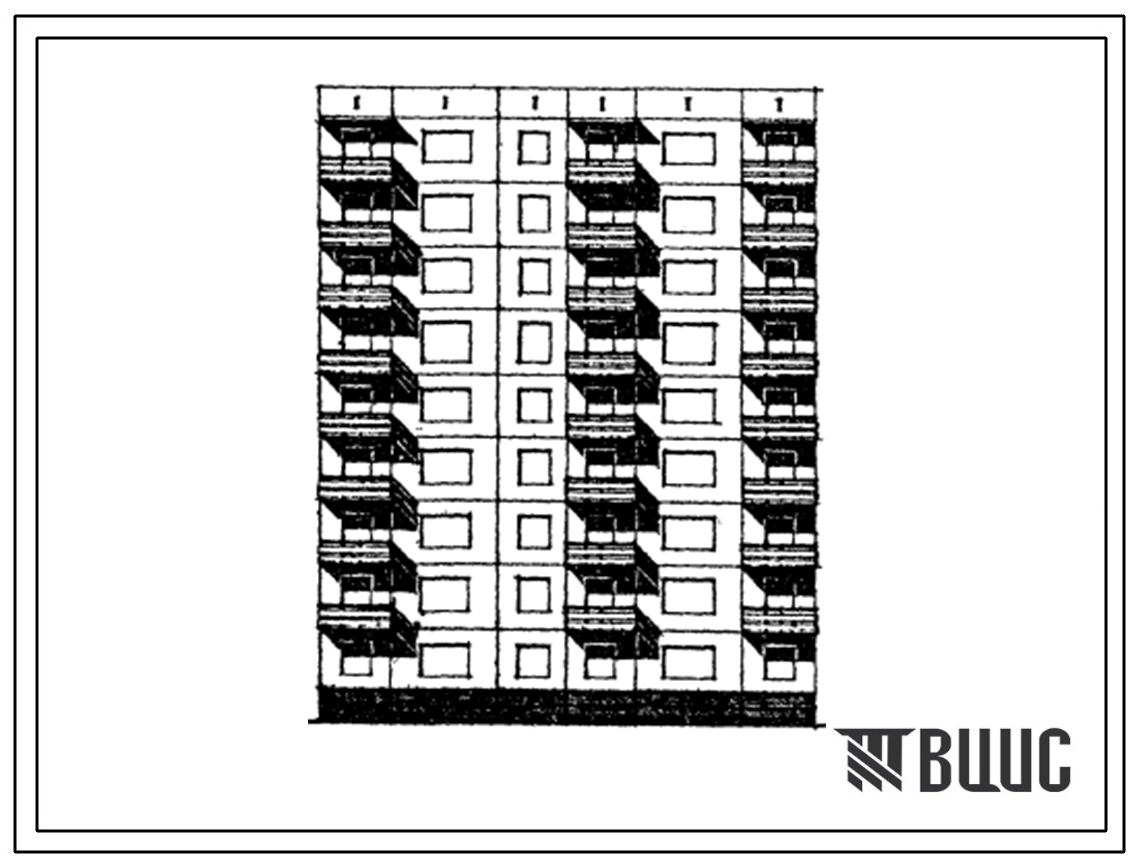 Типовой проект 97-0287с.86 Блок-секция 9-этажная 45-квартирная рядовая для малосемейных 1А.1Б.1Б.1Б.1Б