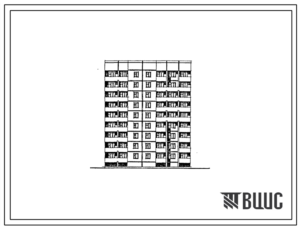Фасады Типовой проект 121-0199.13.88 Блок-секция 9-этажная 45-квартирная рядовая 1.1.1.2.2 с квартирами для малосемейных (для строительства в Ленинградской области)