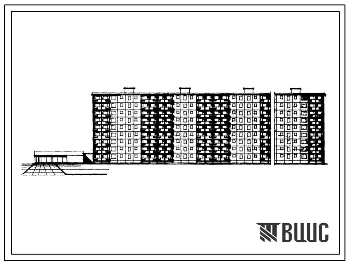 Типовой проект 1-468Б-11 9-этажный 6-секционный дом на 214/215 квартир. (Вариант со встроенно-пристроенным блоком II)