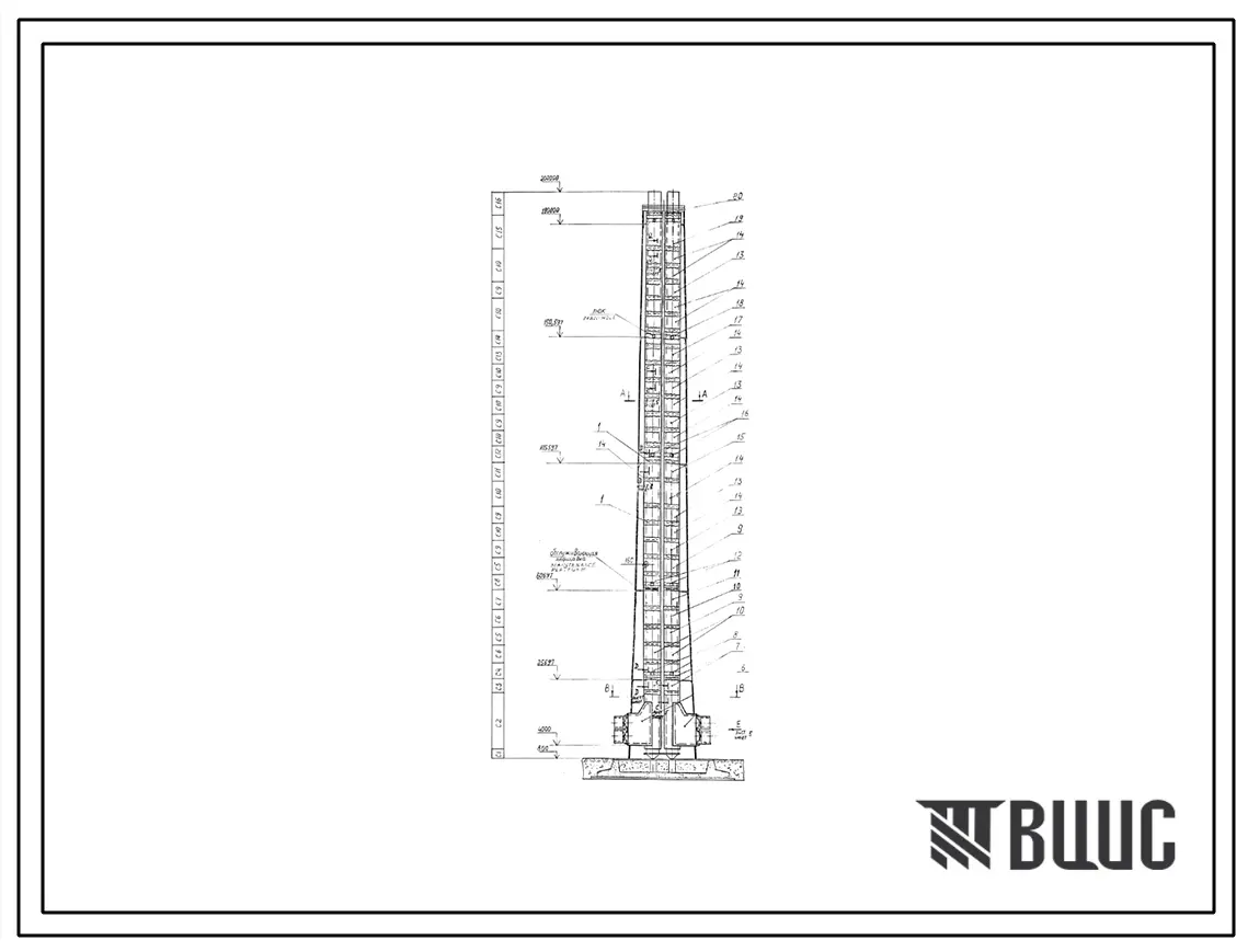 Проект 11686 Труба дымовая дымовая железобетонная Н=200 м с четырьмя внутренними металлическими стволами