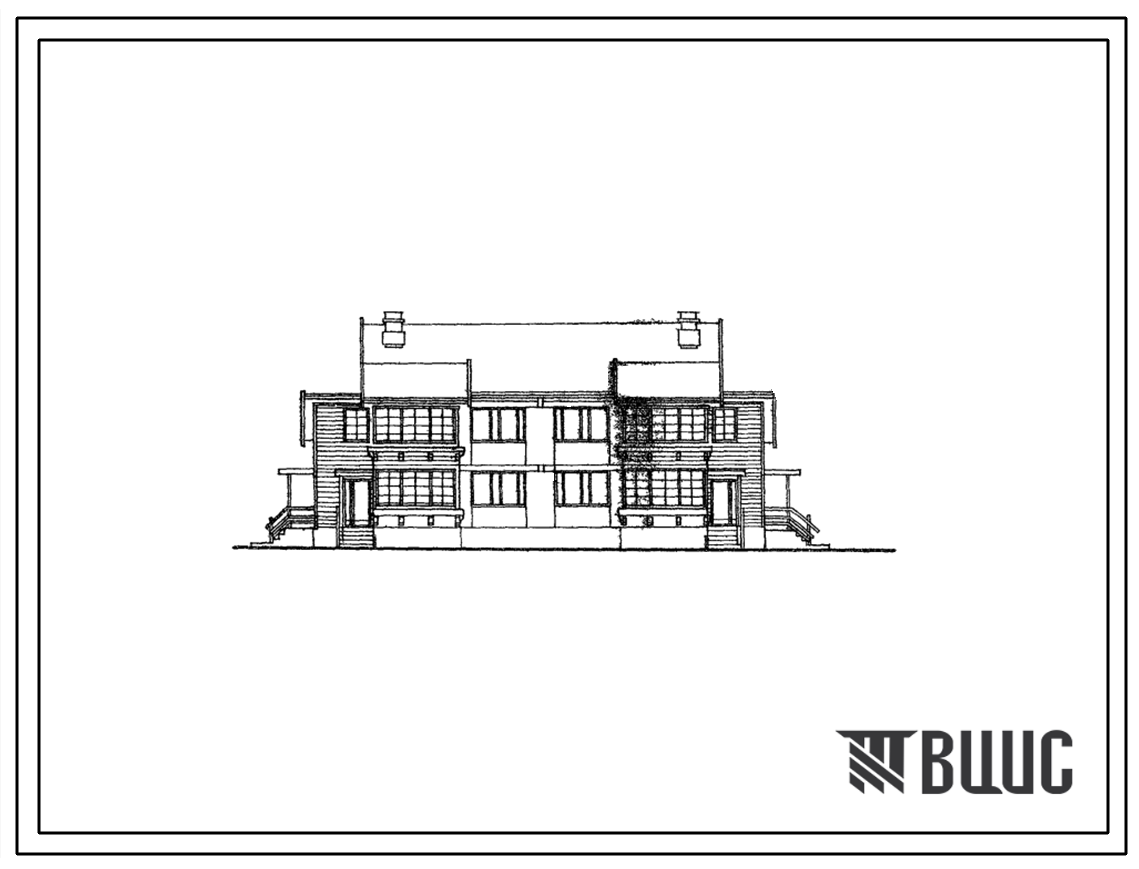 Типовой проект 113-115-29 Двухэтажный четырехквартирный жилой дом с трехкомнатными квартирами. Стены из арболитовых блоков. Для строительства в 1В и 2В климатических подрайонах.