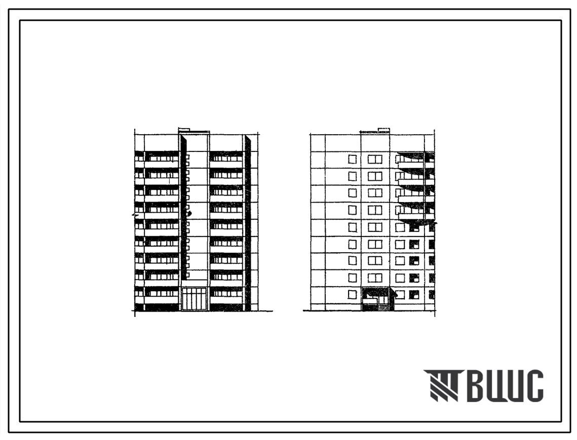 Типовой проект А1-451КП-5с/1 Девятиэтажная односекционная крупнопанельная блок-секция на 27 квартир ТБС-1П 1Б,2Б,3А,3Б.