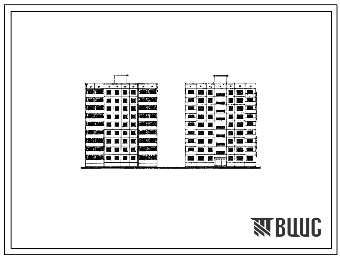 Типовой проект 1-464 Д-0128 9-этажная крупнопанельная, рядовая блок-секция на 36 квартир с деформационным швом справа.