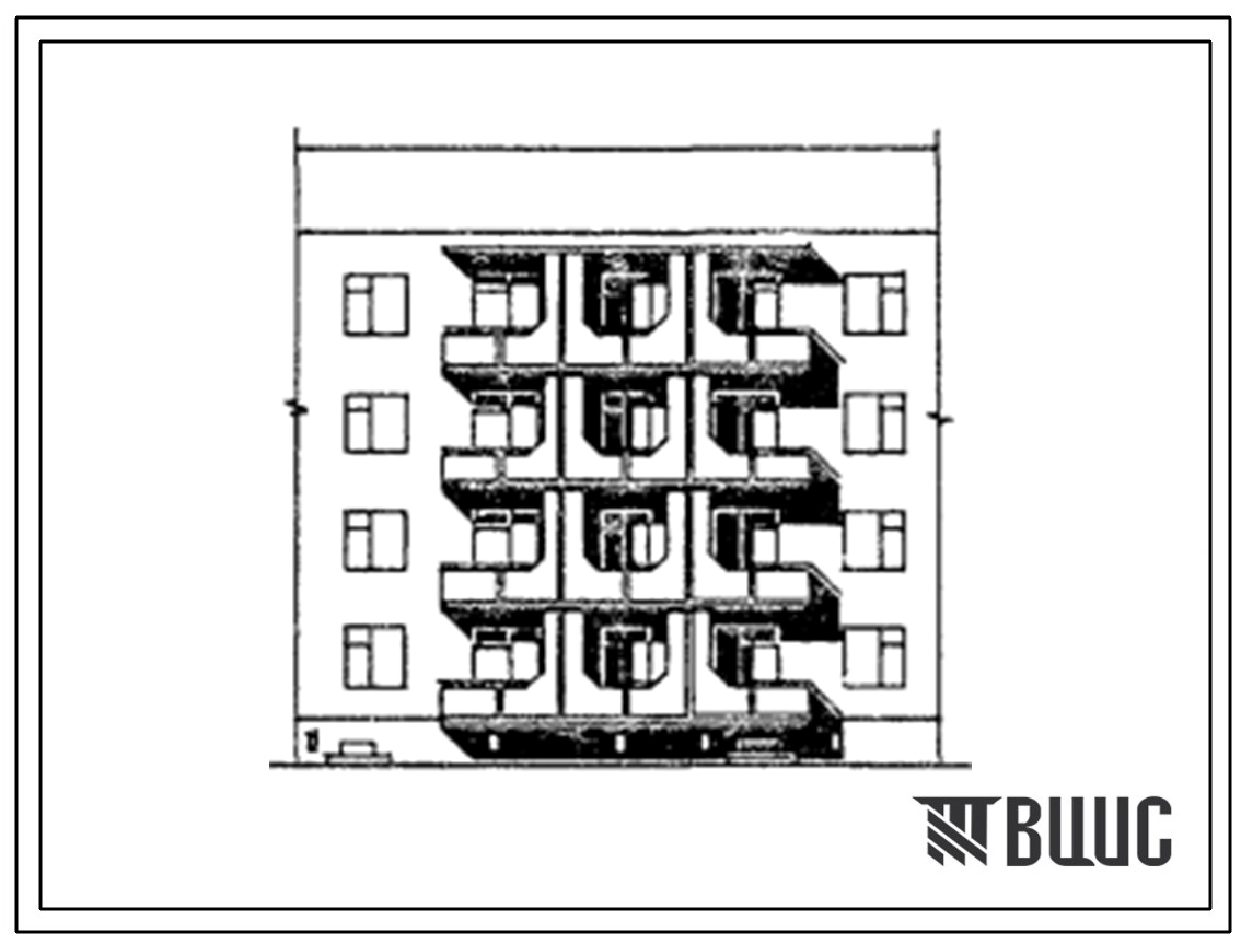 Типовой проект 175-02с.13.87 Блок-секция 4-этажная 12-квартирная 2Б.1Б.3Б рядовая с торцовыми окончаниями для Киргизской ССР