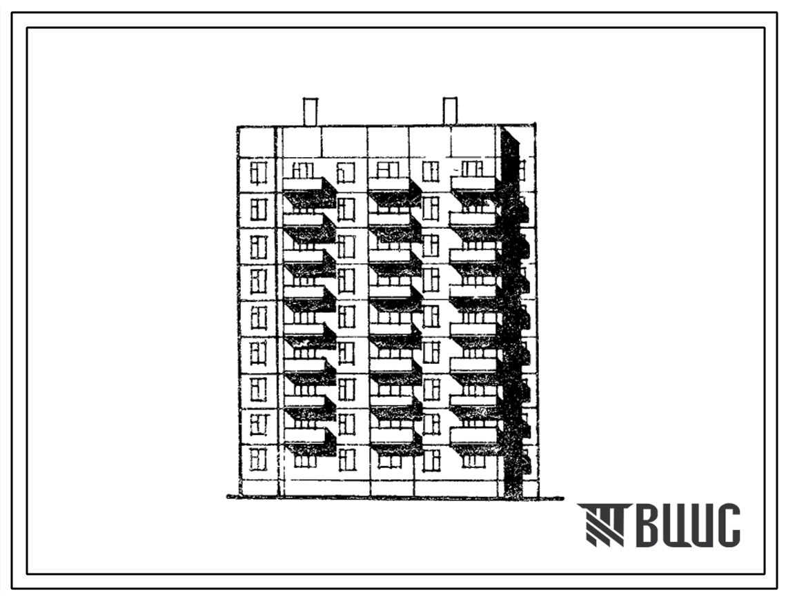 Типовой проект 125-057.84 9-этажная 36-квартирная рядовая торцевая блок-секция 1Б-2Б-2Б-3Б. Для строительства в 3А климатическом подрайоне Казахской ССР (г.Аркалык Тургайской области).
