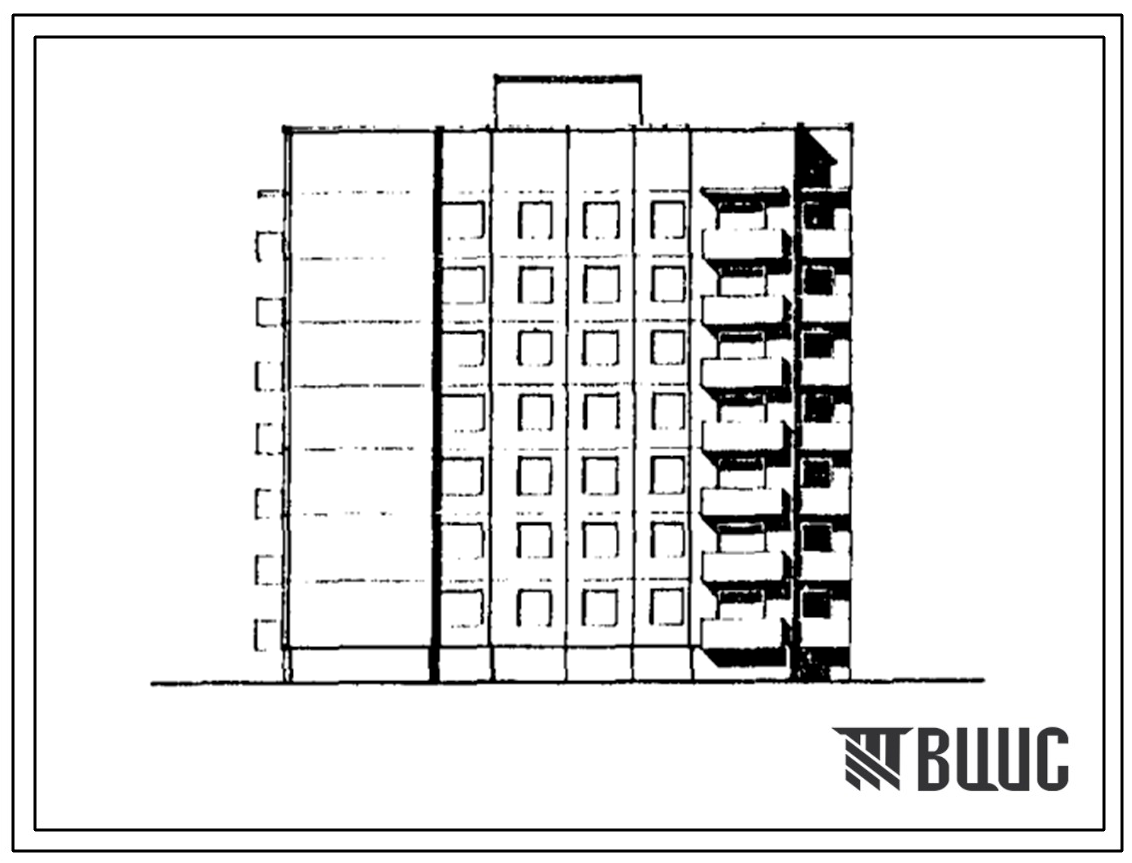 Фасады Типовой проект 90-0302.2.13.90 Блок-секция 7-этажная 28-квартирная торцевая левая 2-2-3-3 (для строительства в г. Омске и Омской области) Конструктивный вариант свайных фундаментов N=300 kH