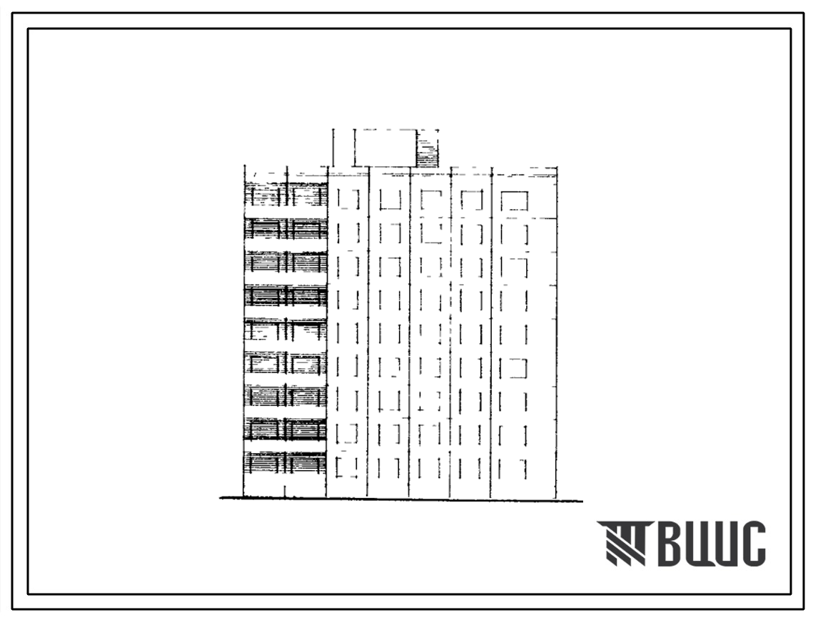 Типовой проект 121-042 Девятиэтажная блок-секция торцевая правая широтной ориентациеи на 36 квартир (двухкомнатных 2А-9, 2Б-18, трехкомнатных 3Б-9). Для строительства в 1В климатическом подрайоне, 2 и 3 климатических районах