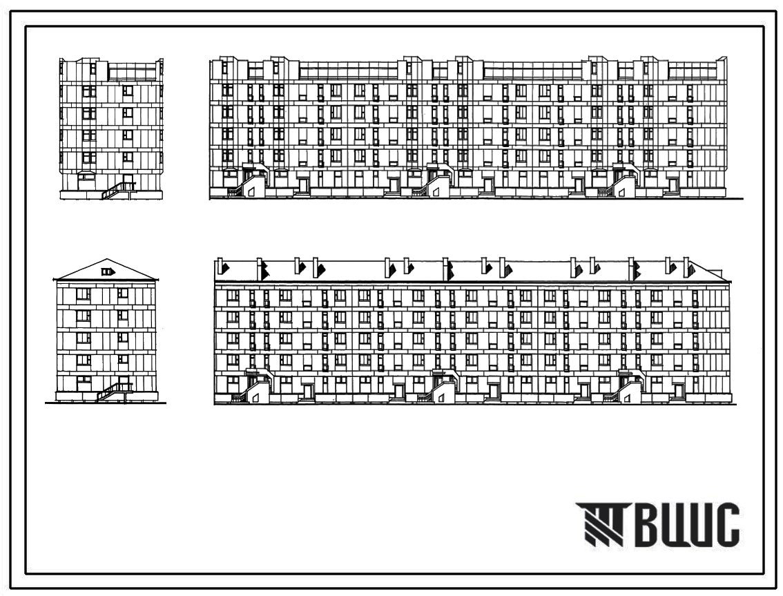 Фасады Типовой проект 123-030м.2 Блок-секция 5-этажная 24-квартирная торцевая (левая и правая) 1Б.2Б.4Б - 1Б.2Б.3Б