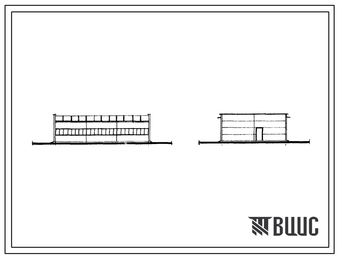 Фасады Типовой проект 420-06-61 Временные здания и сооружения сборно-разборного типа каркасно-панельной конструкции (решенные в металле) по серии 420-06: контора начальника участка.