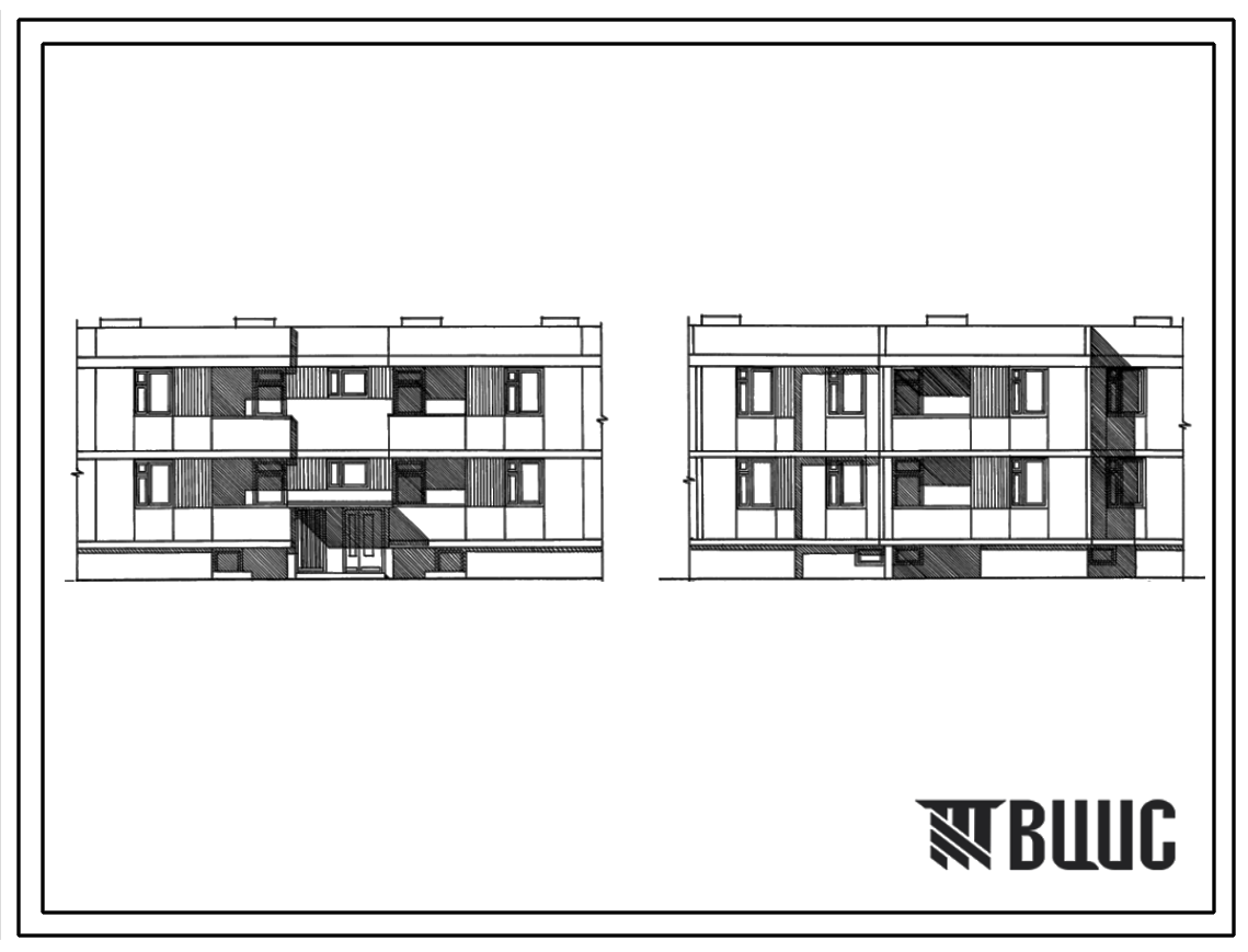 Типовой проект 126-053.84 Двухэтажная блок-секция рядовая с торцевыми окончаниями на 6 квартир. Для строительства в сельской местности