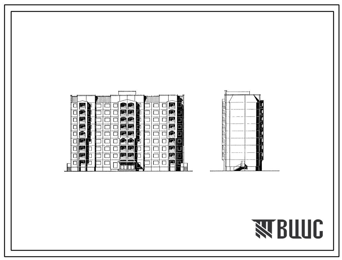Фасады Типовой проект 90-0297.1.13.89 Блок-секция общежития 9-этажная на 346 мест рядовая (для строительства в г. Омске и Омской области)