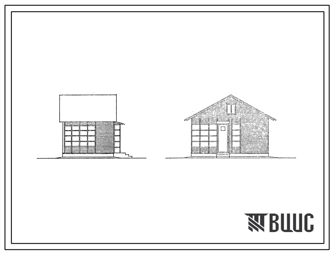 Фасады Типовой проект 330-9.86 Летние садовые домики с хозблоком: Однокомнатный. Площадь, м2: общая 15,6, веранды 8,3 