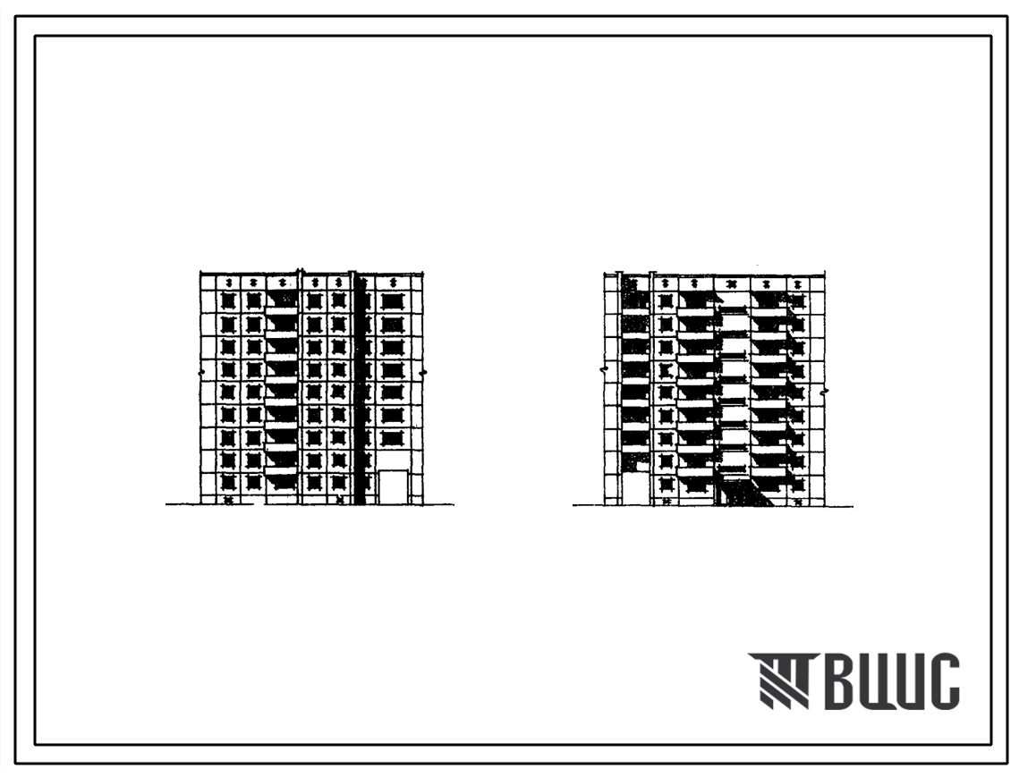 Типовой проект 97-028 Девятиэтажная 27 квартирная рядовая правая блок-секция с проездом 2Б, 3Б, 5Б.