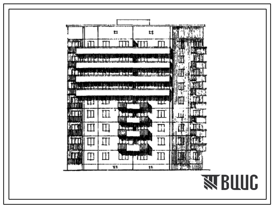 Типовой проект 108-044/1 Блок-секция девятиэтажная угловая правая на 36 квартир (однокомнатных 1Б-9, двухкомнатных 2Б-18, трехкомнатных 3Б-9) . Для строительства в 1В,2Б,2В, 2Г, 3А климатических подрайонах.