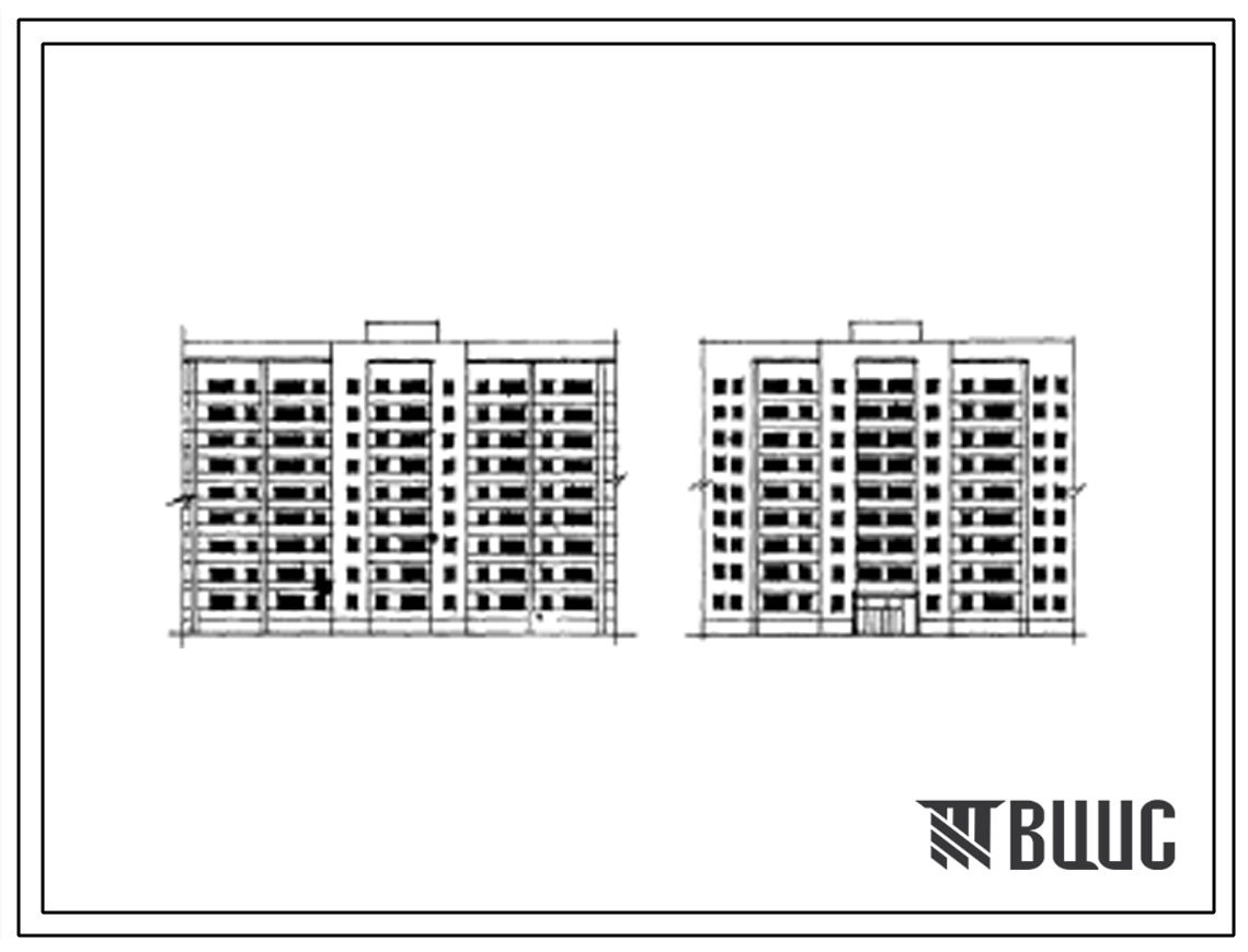 Типовой проект 124-05 Девятиэтажная блок-секция рядовая на 63 квартиры (однокомнатных-9, двухкомнатных-36, трехкомнатных-18). Для строительства во 2 строительно-климатической зоне РСФСР. Стены из кирпича.
