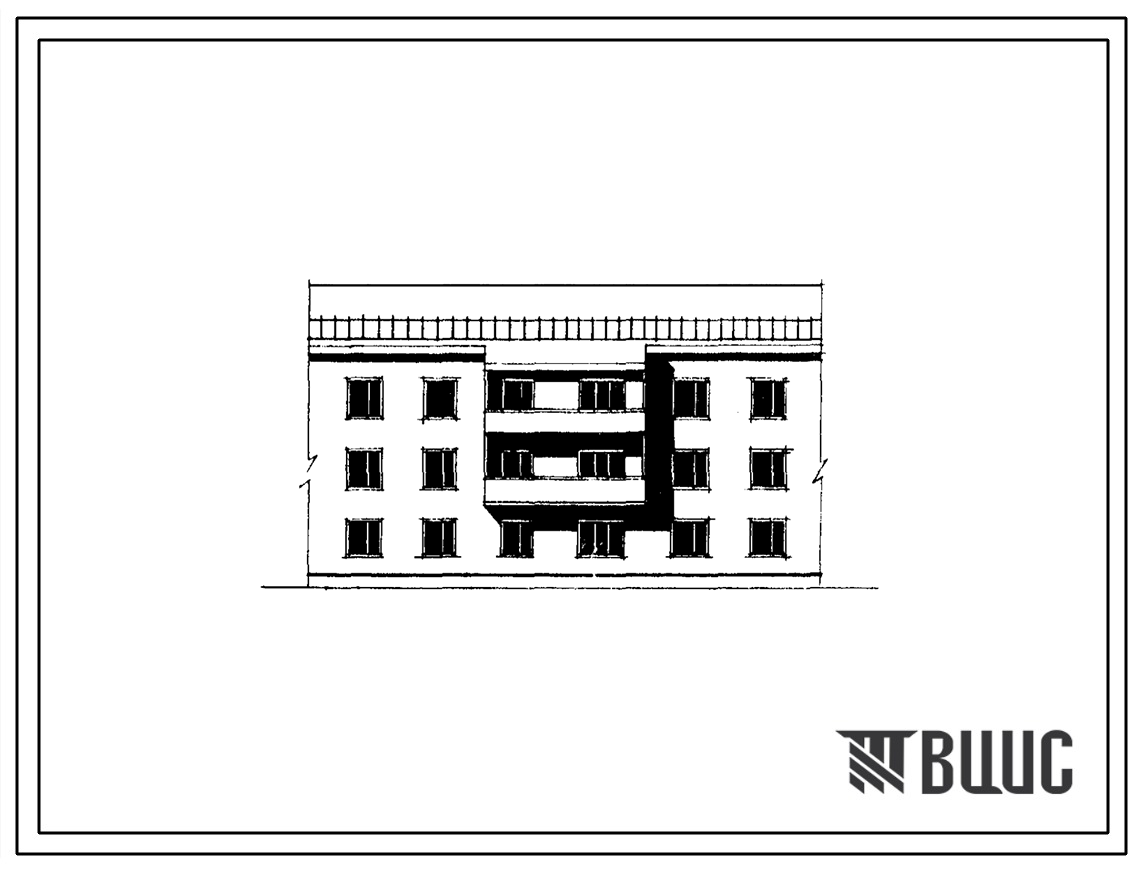 Типовой проект 52-0203с Трехэтажная блок-секция рядовая с торцевыми окончаниями на 9 квартир (однокомнатных 2Б-6, трехкомнатных 3Б-3). Для строительства в районах сейсмичностью 9 баллов во 2В, 3В климатических подрайонах Казахской ССР
