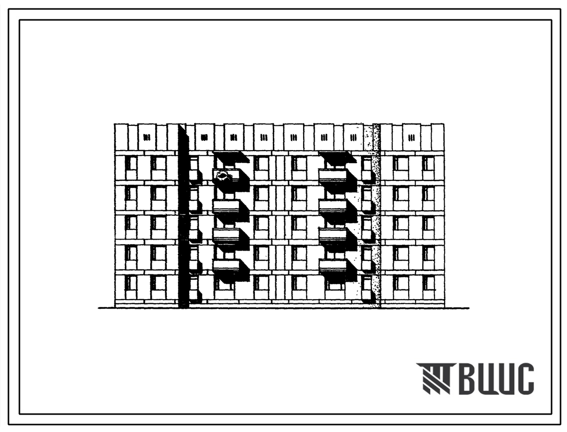 Типовой проект 114-062с/1 Блок-секция пятиэтажная двухсекционная 30-квартирная рядовая-торцовая 1Б.2Б.3Б.-1Б.2Б.3Б. (со стенами из крупных блоков).