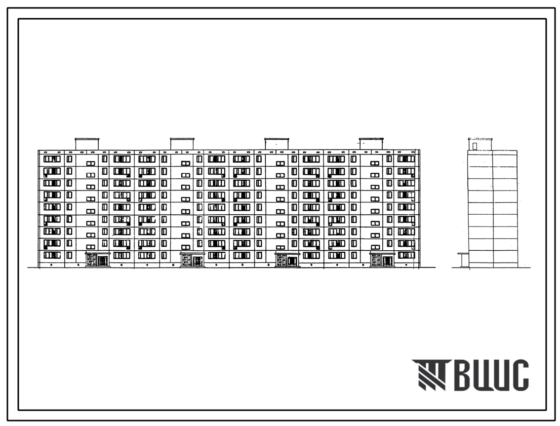 Типовой проект 1605АМ-04/9Ю  Жилой 9-этажный 4-секционный дом на 143 квартиры . Ориентация-широтная.