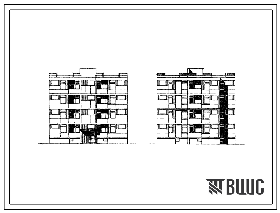 Типовой проект 126-045 Четырехэтажная блок-секция с квартирами 1Б-2Б-3А для жилых домов из ячеистого бетона. (Вариант с разрезкой 1200 мм).