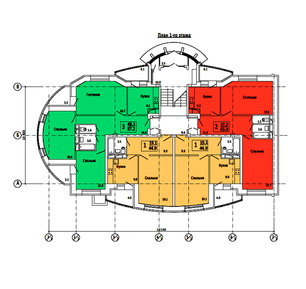 Типовой проект 5Л-Ж-2011 Блок-секция 5-ти этажная, торцевая левая 20-квартирная 2-1-1-3.Общая площадь квартир