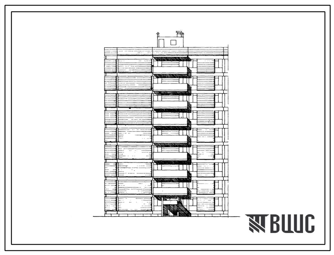 Типовой проект 111-07С Блок-секция торцевая левая на 27 квартир каркасно-панельных 9-этажных жилых домов (однокомнатных 1Б-9, двухкомнатных 2А-1, двухкомнатных 2Б-8, трехкомнатных 3А-1, четырехкомнатных 4А-8). Для строительства в 4 климатическом районе Ар