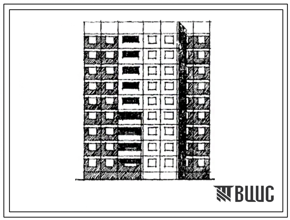 Типовой проект 97-068/1 Девятиэтажная блок-секция рядовая левая на 27 квартир (двухкомнатных 2Б-9, трехкомнатных 3Б-9, четырехкомнатных 4Б-9). Для строительства в 1В климатическом подрайоне