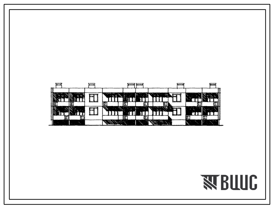 Типовой проект 111-210-9 Двухэтажный двухсекционный дом на 12 квартир (однокомнатных 1Б-4; двухкомнатных 2Б-4; трехкомнатных 3Б-4).