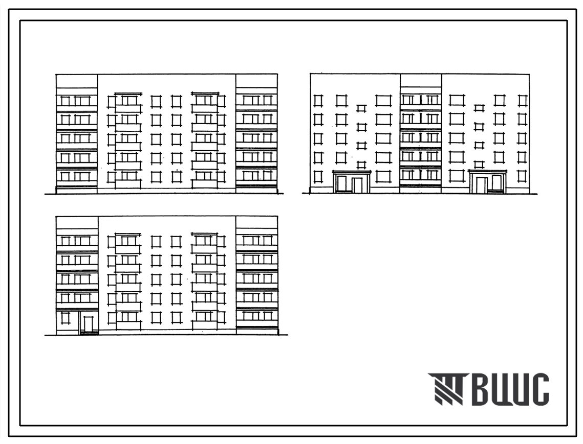 Фасады Типовой проект 85-04.86 Блок-секция 5-этажная 30-квартирная 1Б.2Б.3А - 1Б.2Б.3А рядовая