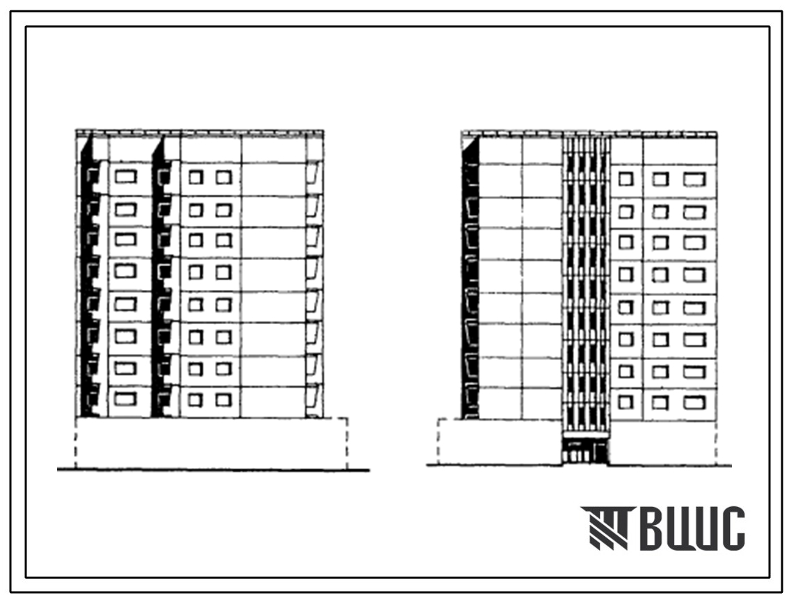 Типовой проект 93-052.13.86 Блок-секция 9-этажная 32-квартирная угловая правая со свободным первым этажом. 2Б-3Б-3Б-4Б (для строительства в г. Мурманске и Мурмаской области)