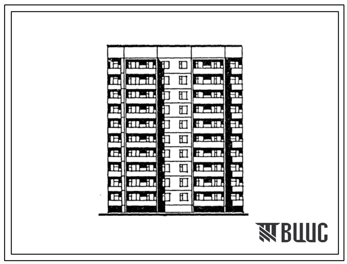 Типовой проект 125-074.13.87 Блок-секция 10-этажная 40-квартирная рядовая с торцевыми окончаниями 2-2-3-3. Для строительства в Тюменской области.