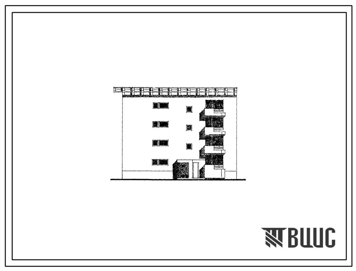Типовой проект 155-03с Четырехэтажная блок-секция торцевая левая на 12 квартир (двухкомнатных 2А-4, трехкомнатных 3Б-8). Для строительства в 4А климатическом подрайоне сейсмичностью 7, 8 и 9 баллов на непросадочных и просадочных грунтах 1 и 2 типа