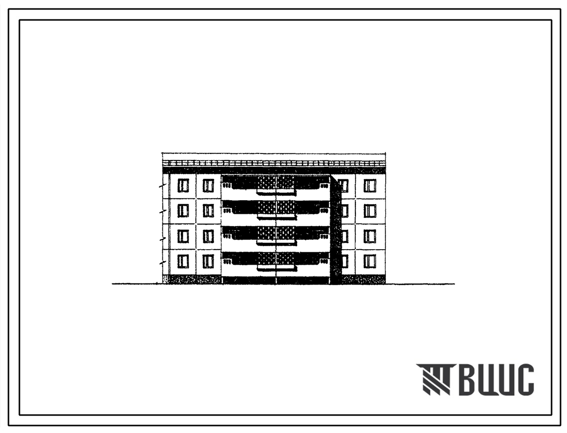Типовой проект 76-075сп/1.2 Блок-секция четырехэтажная 16-квартирная поворотная левая 3Б.2Б.-2Б.3Б. (с шагами поперечных стен 3,0 и 3,6 м).