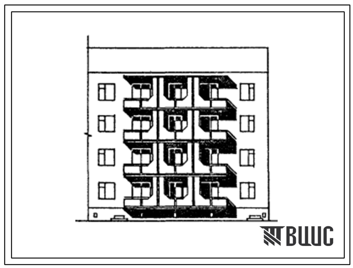 Типовой проект 175-04с.13.87 Блок-секция 4-этажная 12-квартирная 3Б.2Б.1Б торцовая правая для Киргизской ССР