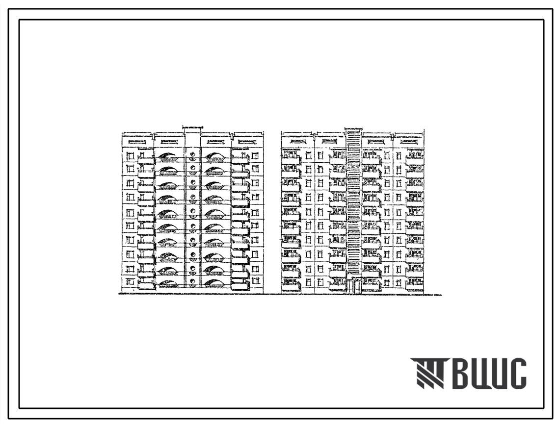 Типовой проект 135-0355с.88 10-этажная 40-квартирная рядовая с торцовыми окончаниями блок-секция 2-1-1-2. Н этажа = 2,8м