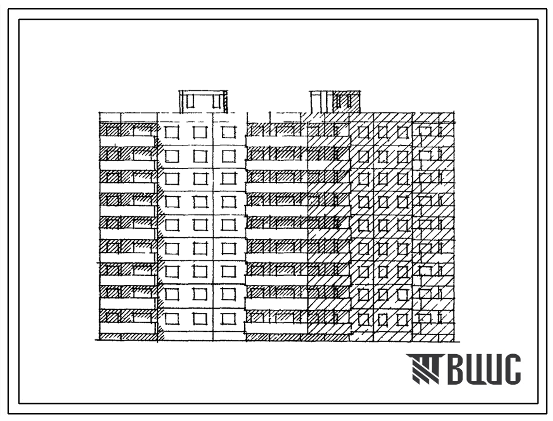 Типовой проект 90-022 Девятиэтажная блок-секция поворотная под углом 1350, с внутренним углом на 54 квартиры (однокомнатных 1Б-1; двухкомнатных 2Б-17; трехкомнатных 3Б-18; четырехкомнатных 4Б-18). Для строительства в 1В климатическом подрайоне, 2 и 3 клим