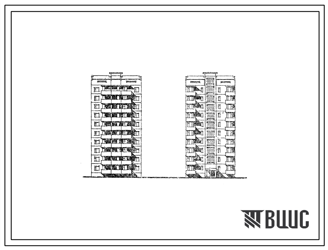 Типовой проект 135-0354с.88 10-этажная 20-квартирная рядовая с торцовыми окончаниями блок-секция 2-3. Н этажа = 2,8м